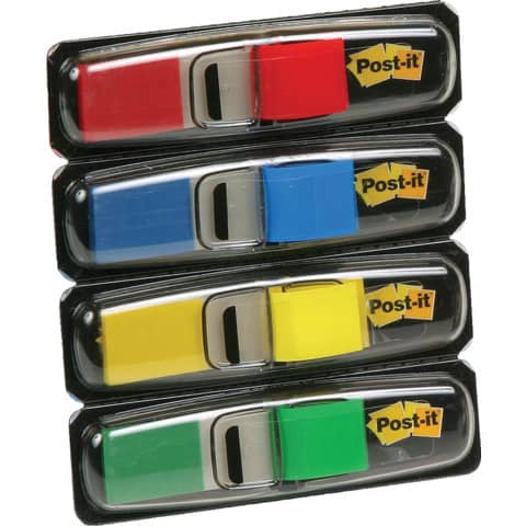 Segnapagina removibili Post-it® Index Mini con dispenser blu, giallo, verde, rosso  4 confezioni da 35 - 683-4
